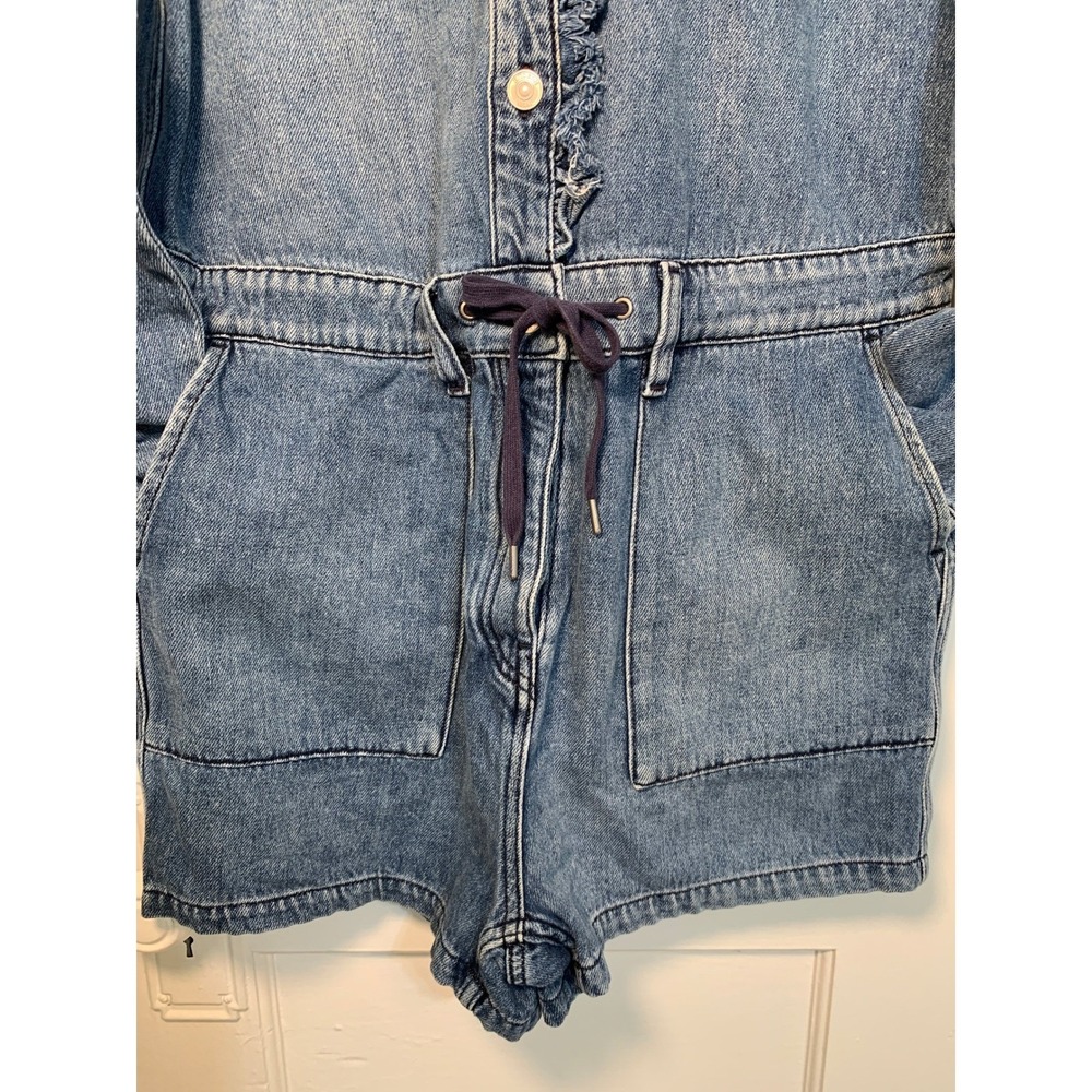 Hudson Jeans Blue Denim M Utility Romper Drawstring Ruffle Collar Long Sleeves - Picture 10 of 16